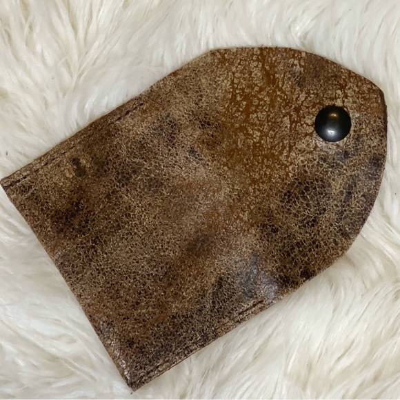 Rustic mixed colors Genuine Leather Card Holder with snap closure. Made in USA - Picture 7 of 10